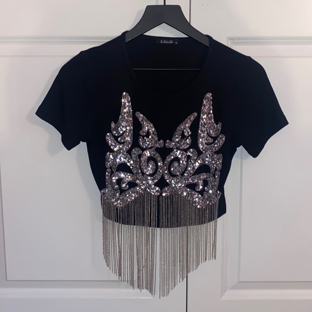 Silver black top
